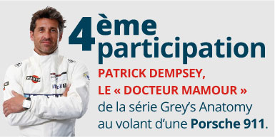 4e participation. Patrick Dempsey, le « Dr Mamour » de la série « Greys Anatomy », prendra le volant d'une Porsche 911.