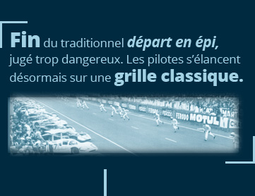 Fin du traditionnel départ en épi, jugé trop dangereux. Les pilotes s’élancent désormais sur une grille classique. 