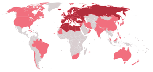 Carte des pays membres actifs ou associés à l'UER